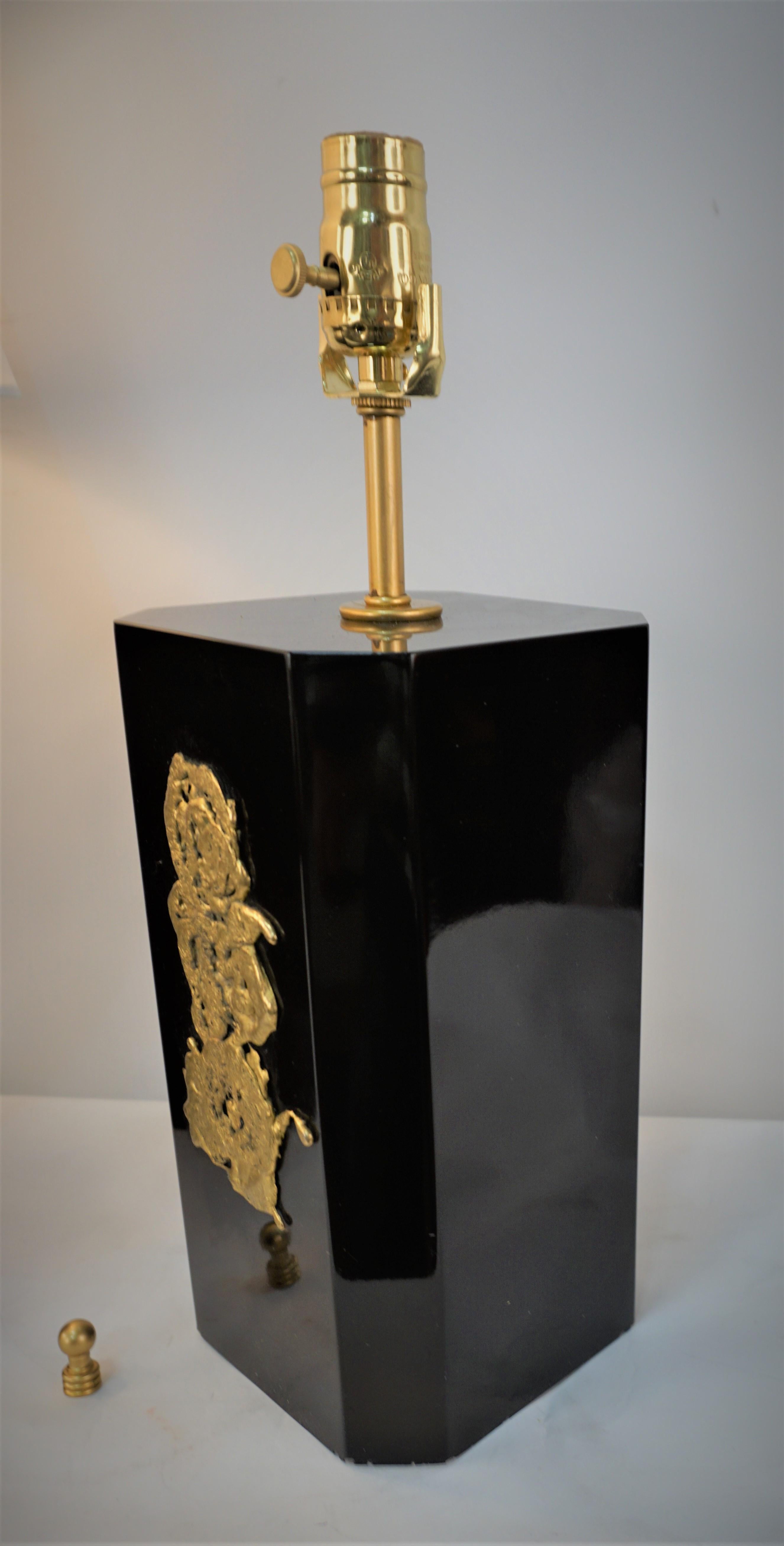 Pair of Modern Black Granite and Bronze Table Lamps in Style of Maison Jansen For Sale 1