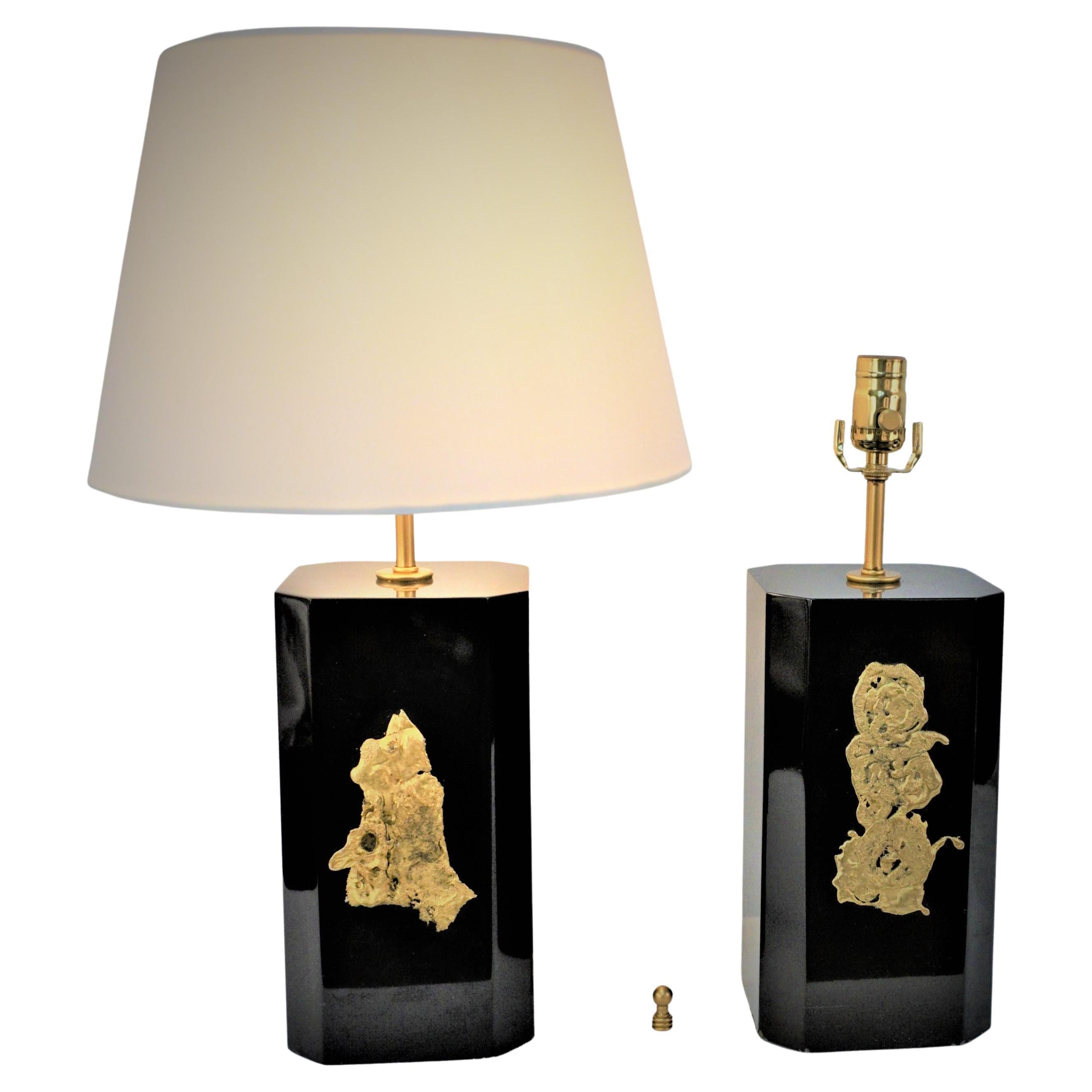 Pair of Modern Black Granite and Bronze Table Lamps in Style of Maison Jansen For Sale