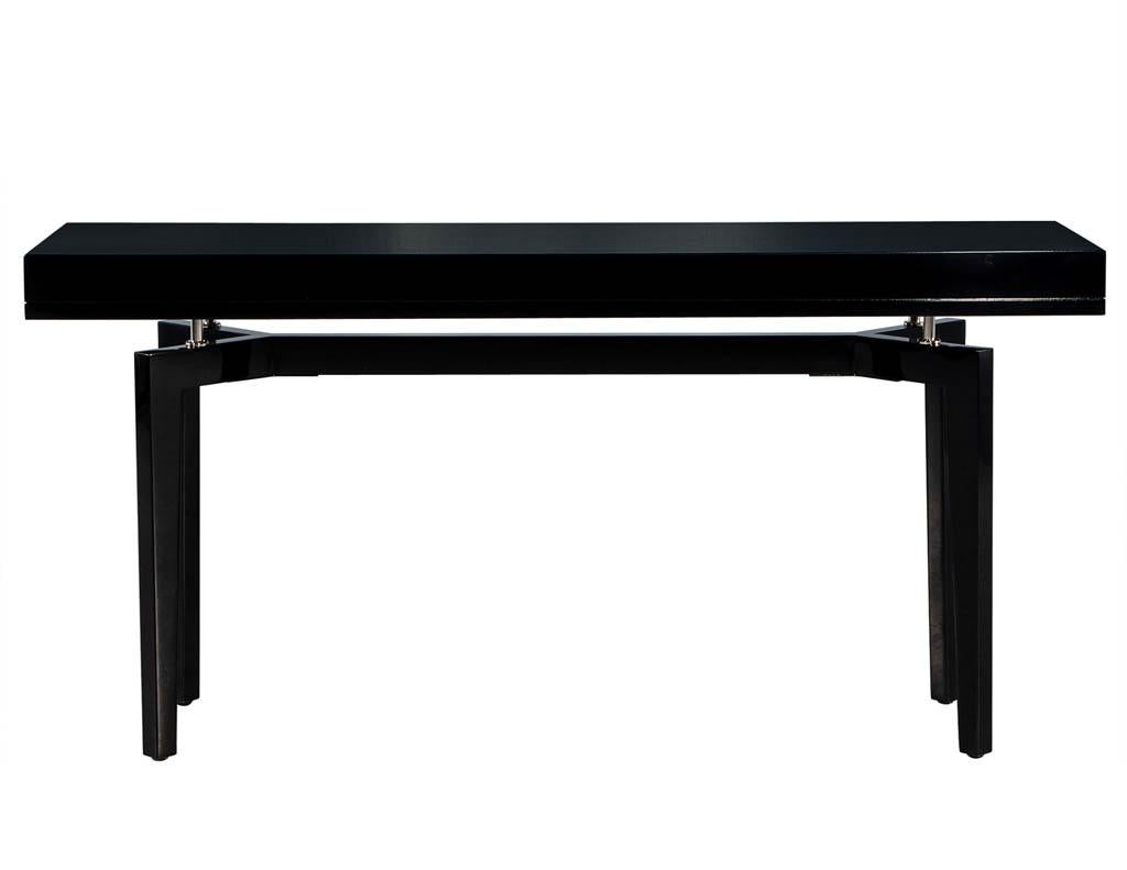 Pair of Modern Black Lacquered Console Tables 4