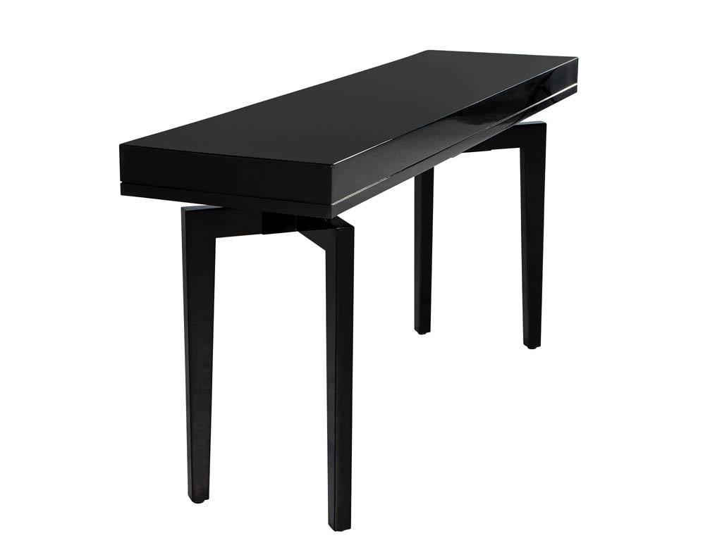 Pair of Modern Black Lacquered Console Tables In Good Condition In North York, ON