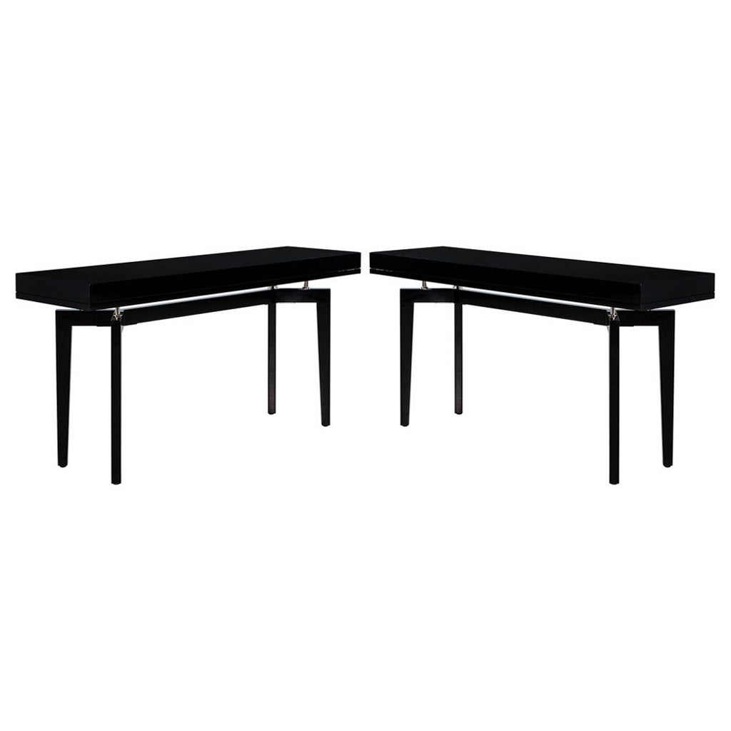 Pair of Modern Black Lacquered Console Tables