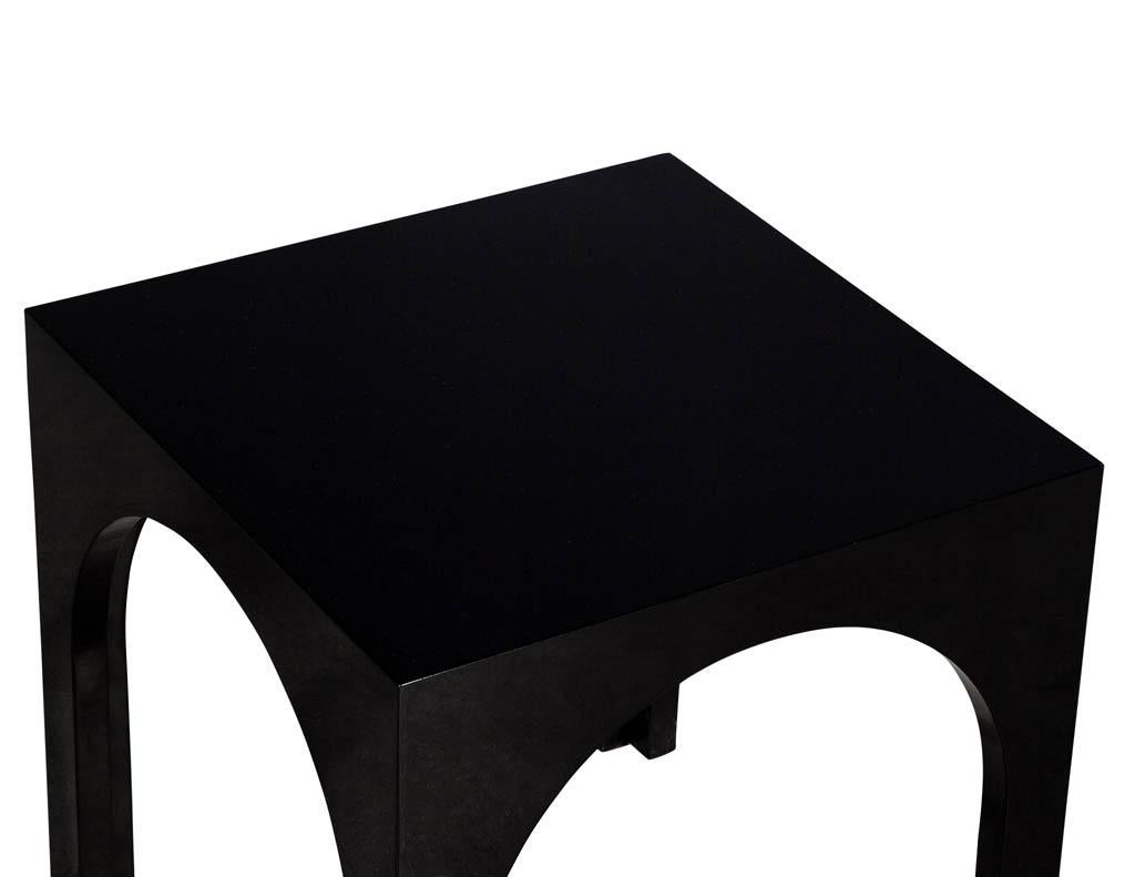 Wood Pair of Modern Black Lacquered Polished End Tables For Sale