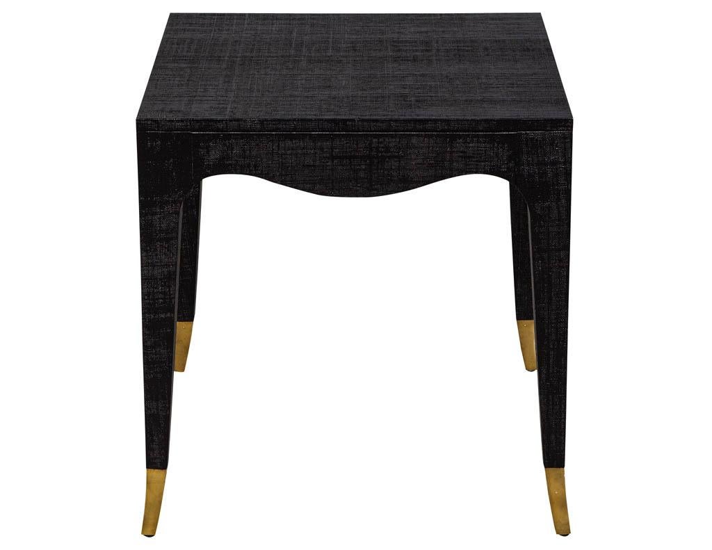 American Pair of Modern Black Linen Clad Side Tables