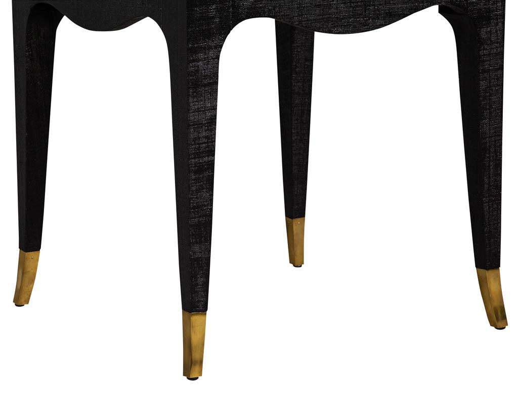 Wood Pair of Modern Black Linen Clad Side Tables