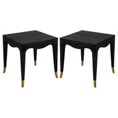 Pair of Modern Black Linen Clad Side Tables