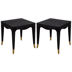 Pair of Modern Black Linen Clad Side Tables