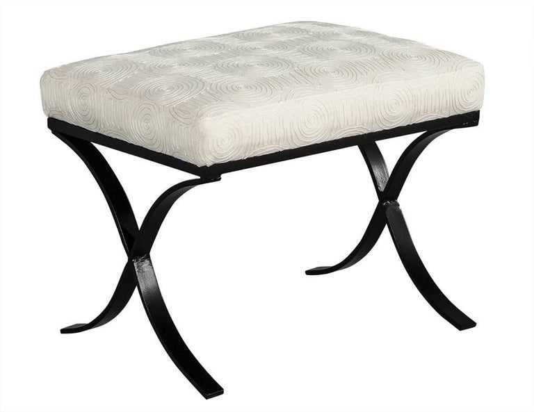 Pair of Modern Black Metal Base Ottomans at 1stDibs