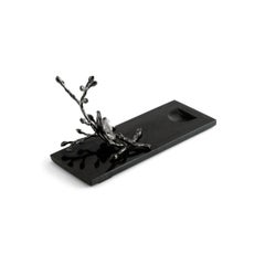 Pair of Modern Black Metal Orchid Wine Rest, Sculptural Bar Accessory