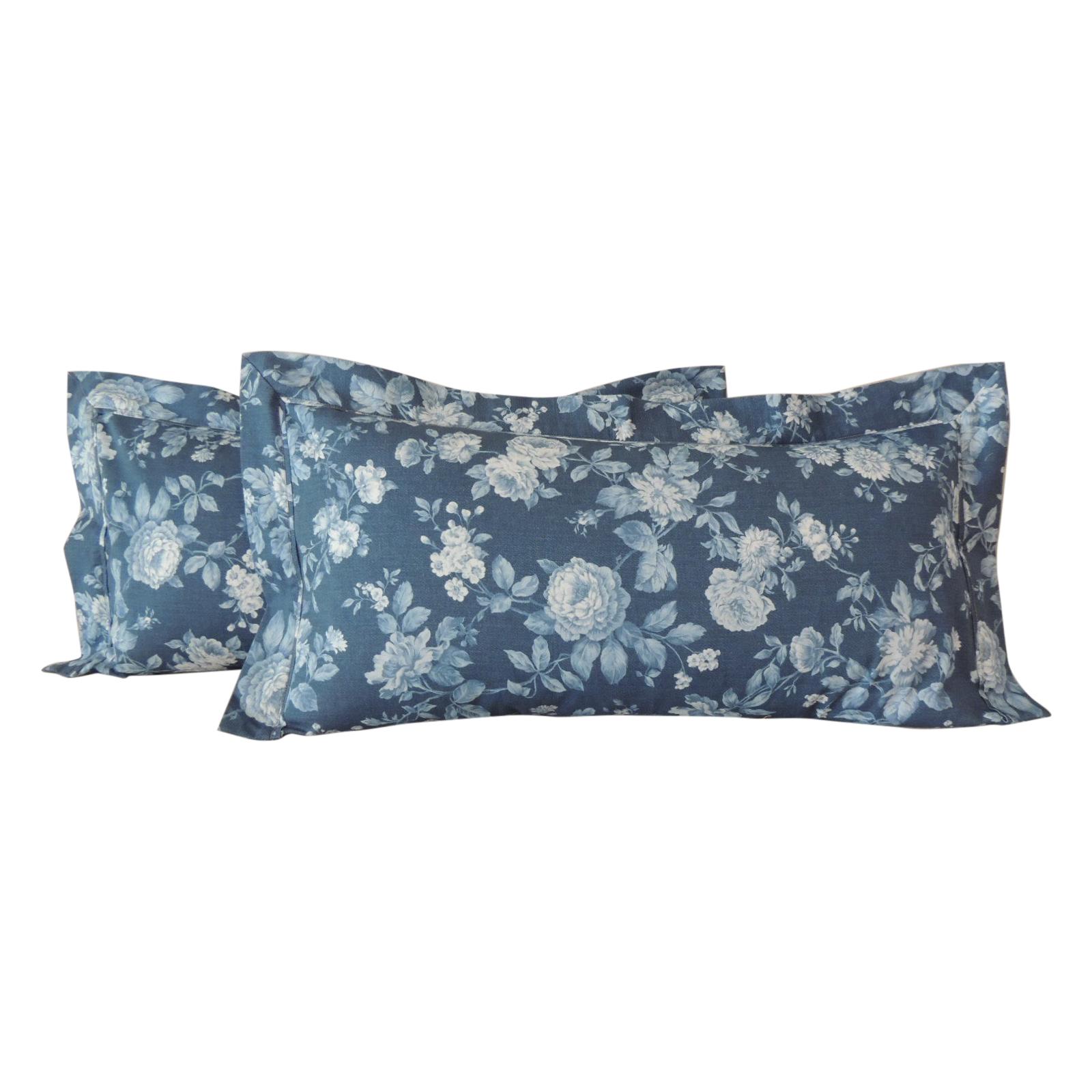 Asian Blue and White "Shiso" Printed Decorative Bolster Pillow For Sale