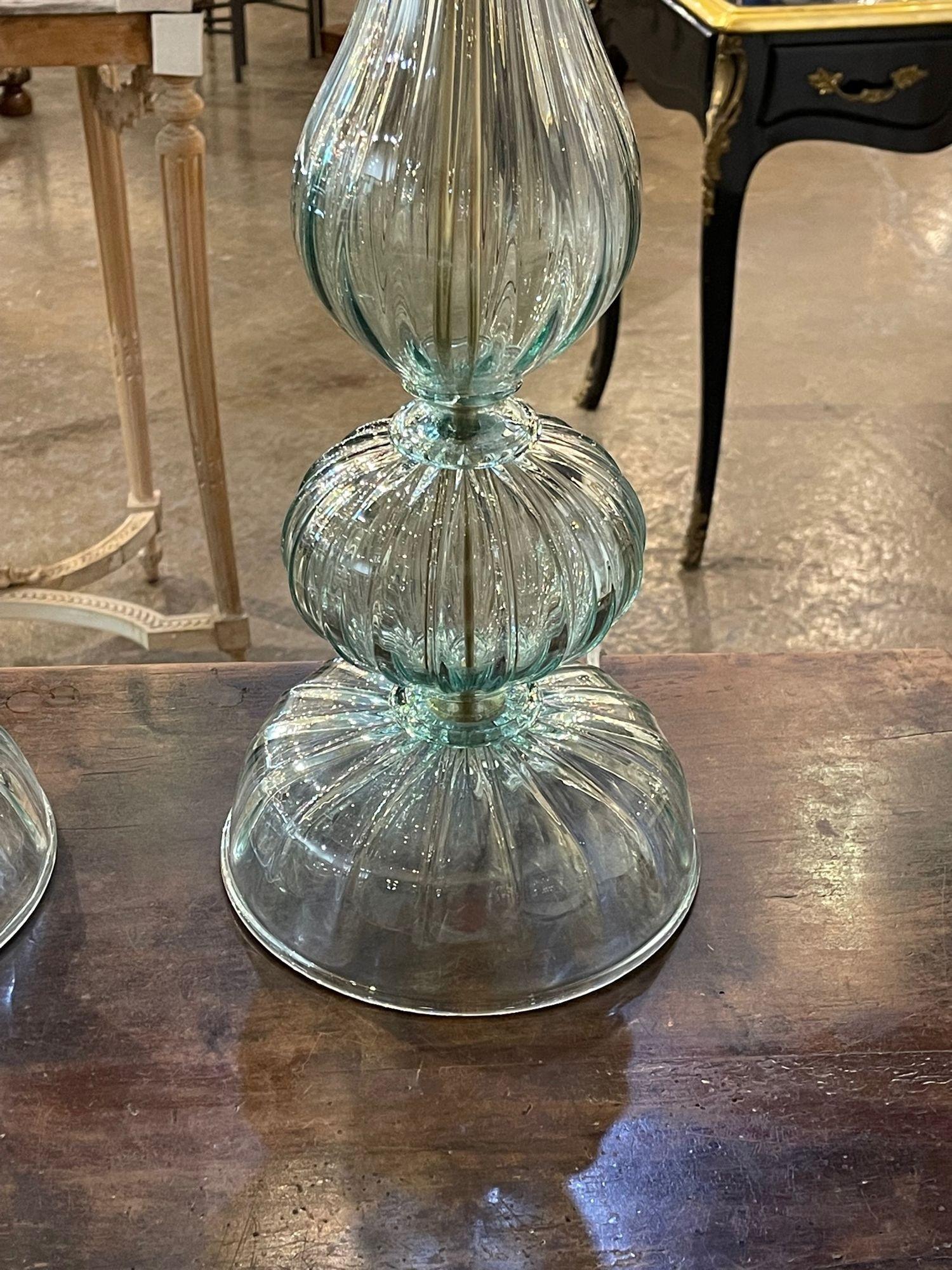 Italian Pair of Modern Blue Murano Glass Lamps