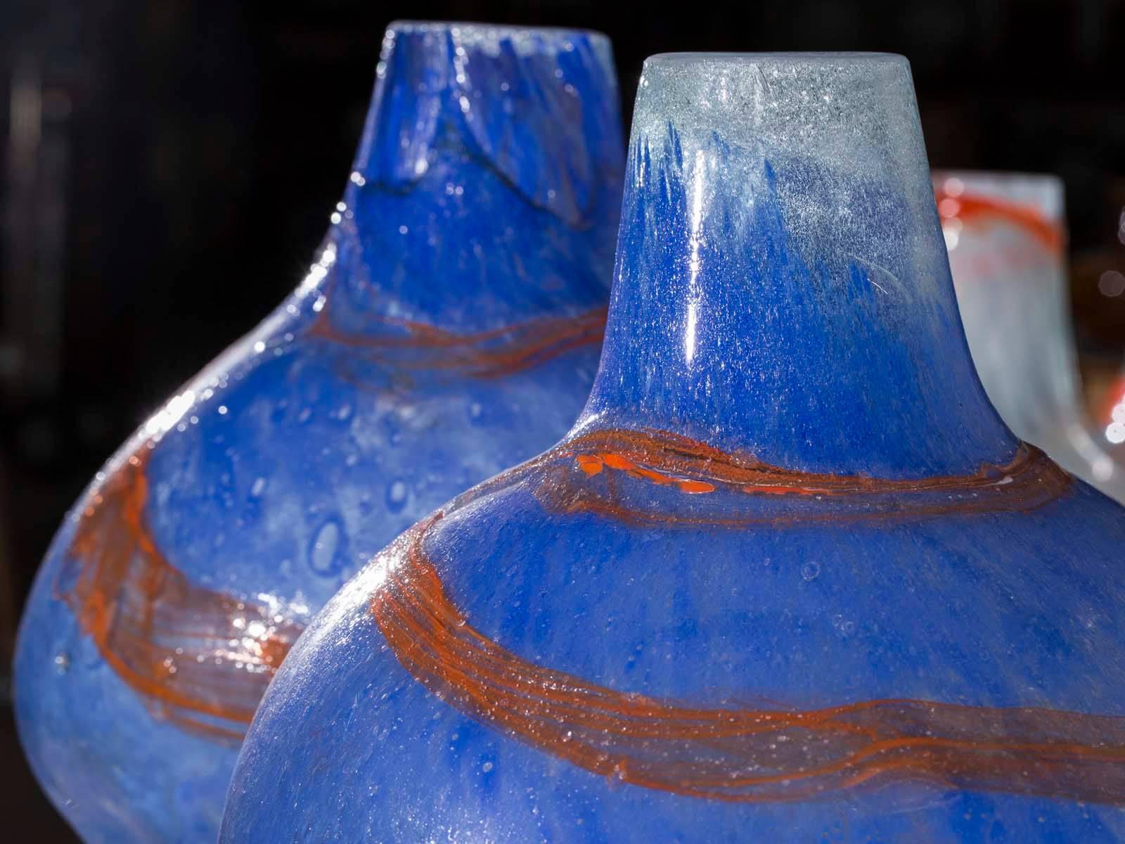 Pair of Modern Blue Orange Handblown Glass Vases from Holland 1