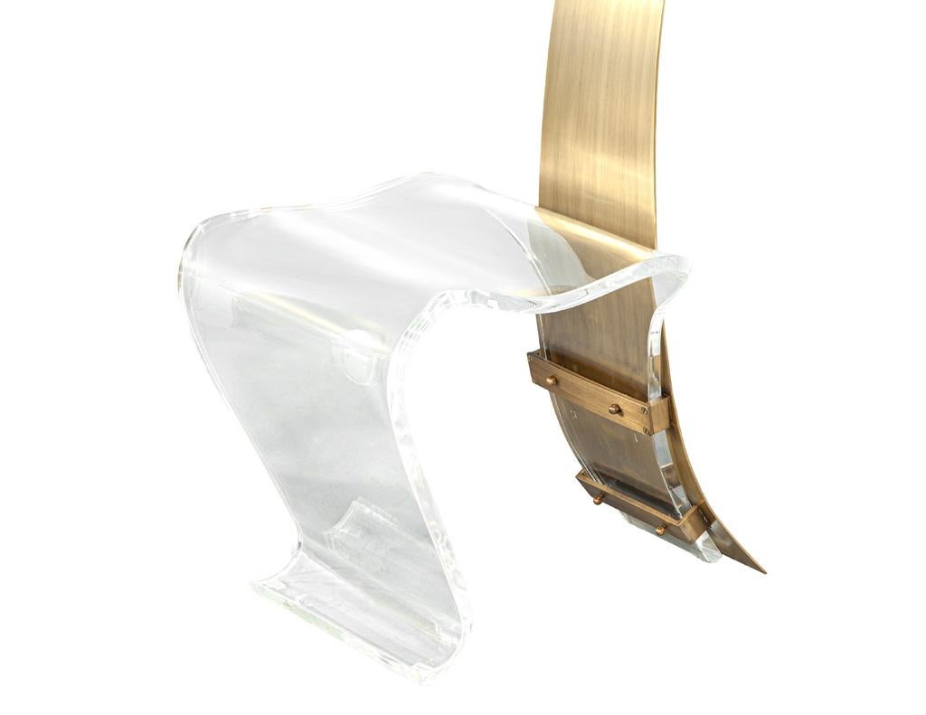 Pair of Modern Brass and Acrylic Accent Chairs For Sale 3