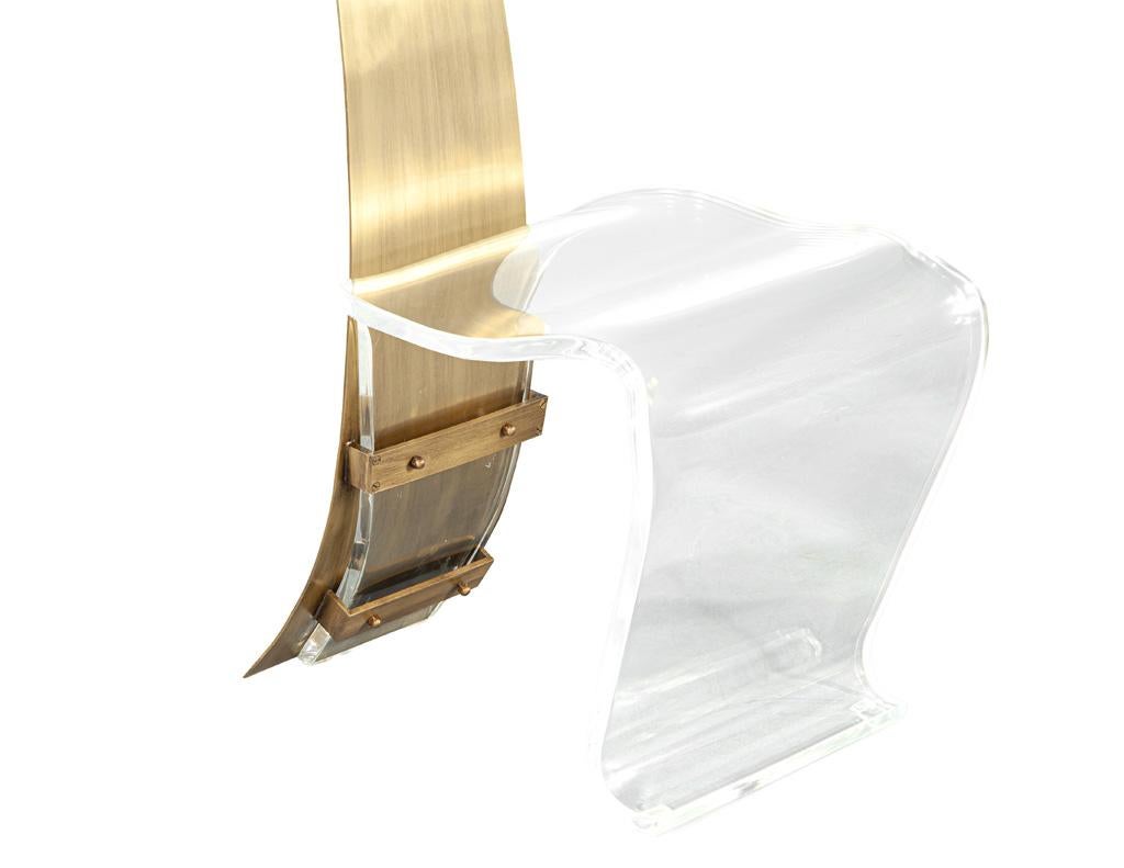 Pair of Modern Brass and Acrylic Accent Chairs For Sale 4