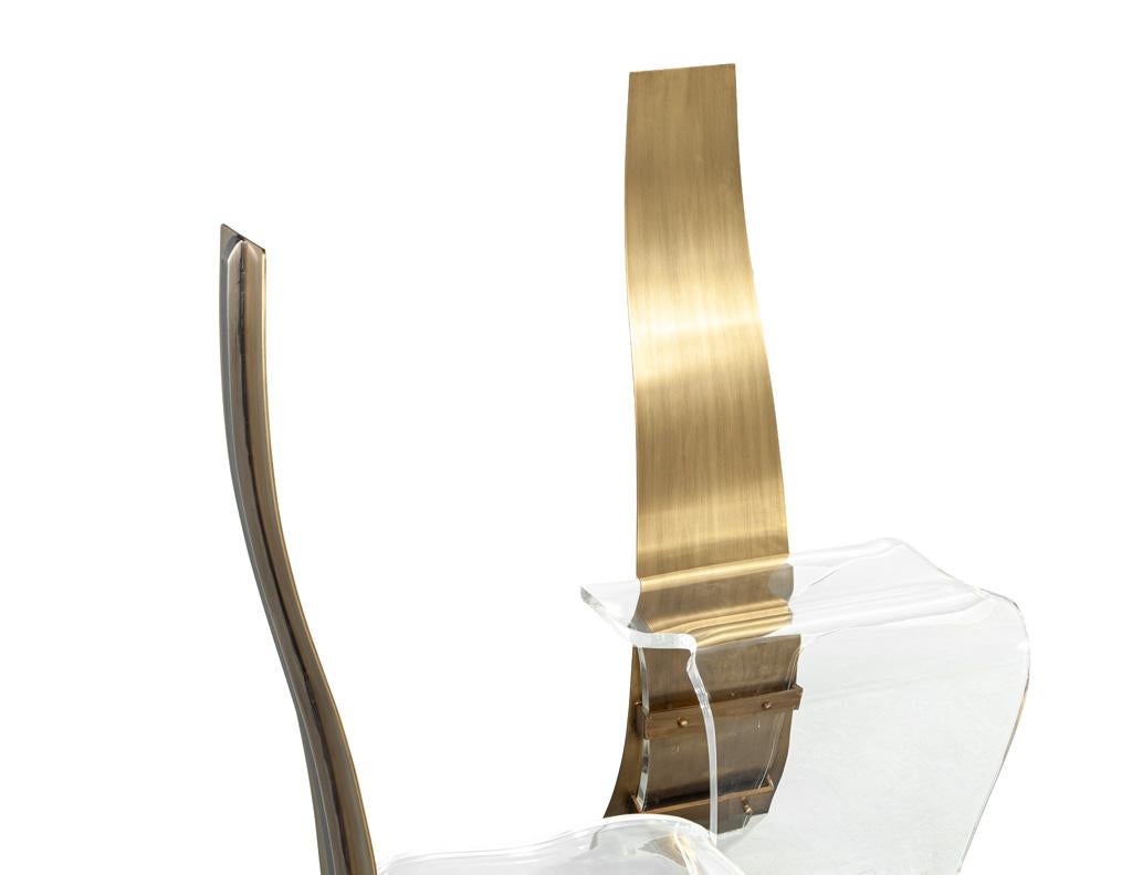 Pair of Modern Brass and Acrylic Accent Chairs For Sale 5