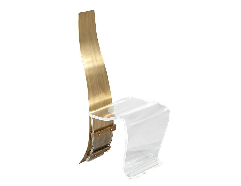 Pair of Modern Brass and Acrylic Accent Chairs For Sale 6