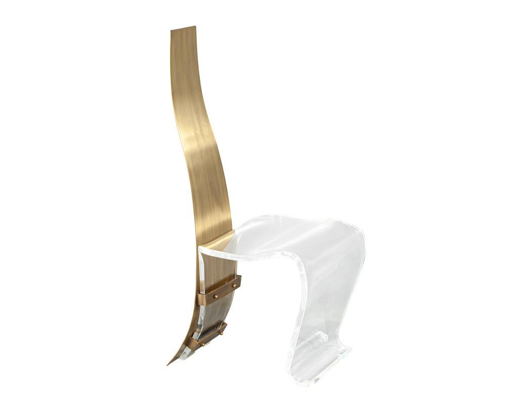 Pair of Modern Brass and Acrylic Accent Chairs For Sale 8