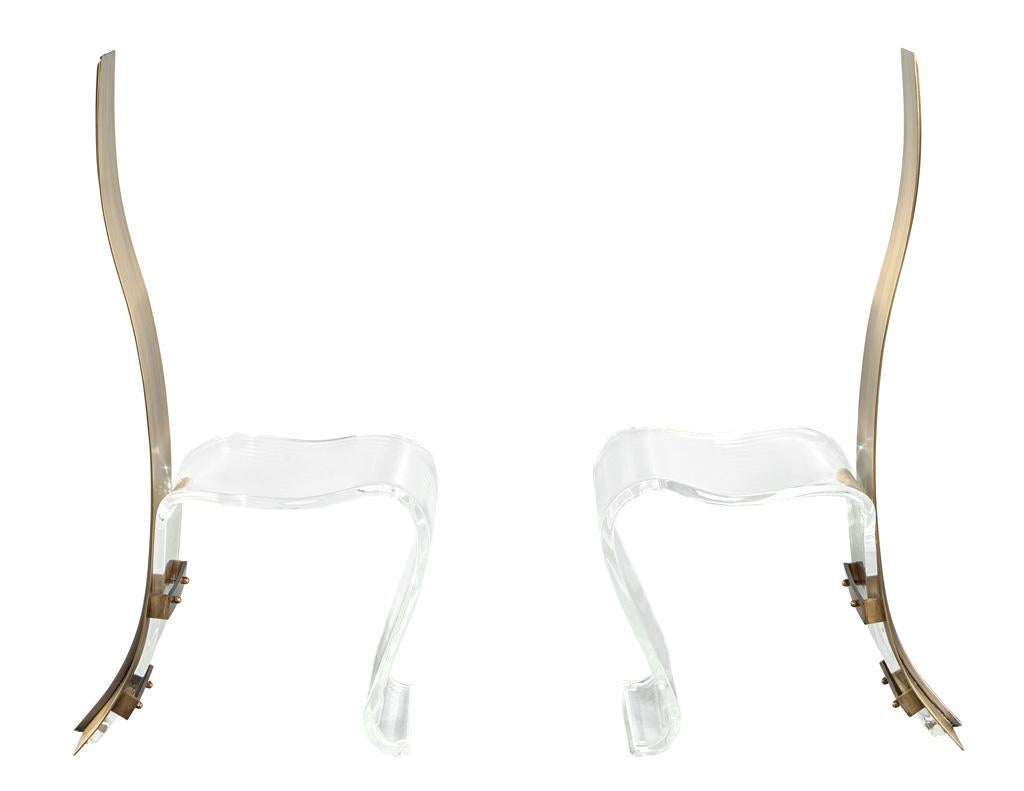 Italian Pair of Modern Brass and Acrylic Accent Chairs For Sale