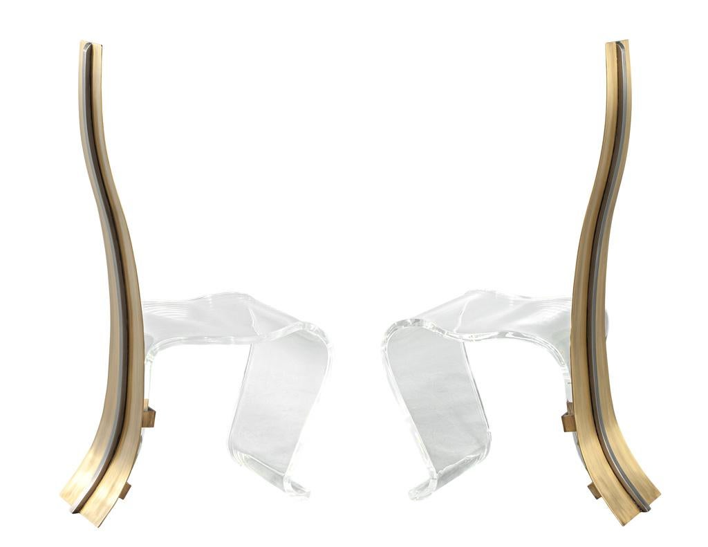 Hand-Crafted Pair of Modern Brass and Acrylic Accent Chairs For Sale