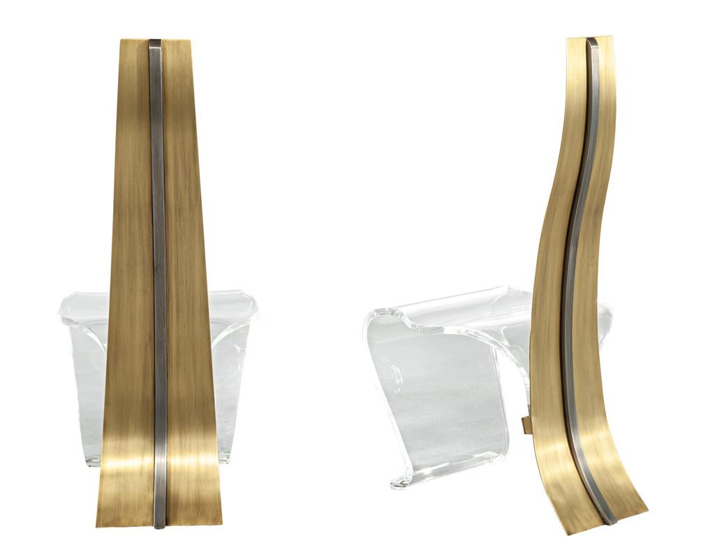 Late 20th Century Pair of Modern Brass and Acrylic Accent Chairs For Sale