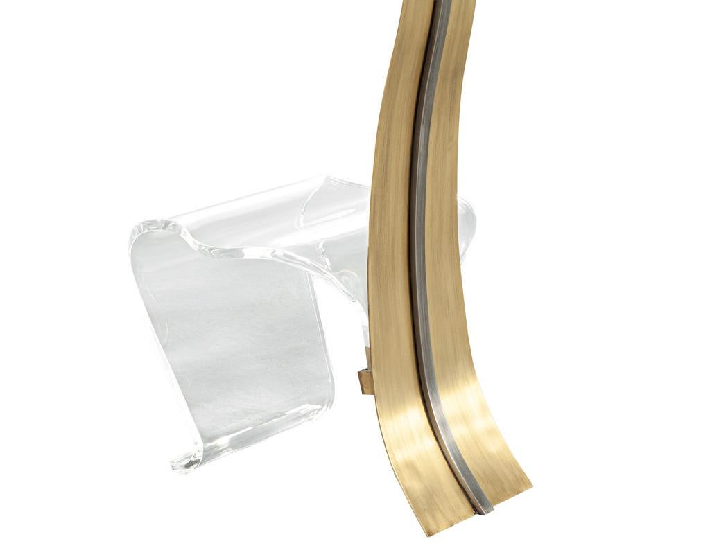 Metal Pair of Modern Brass and Acrylic Accent Chairs For Sale