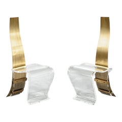 Pair of Modern Brass and Acrylic Accent Chairs