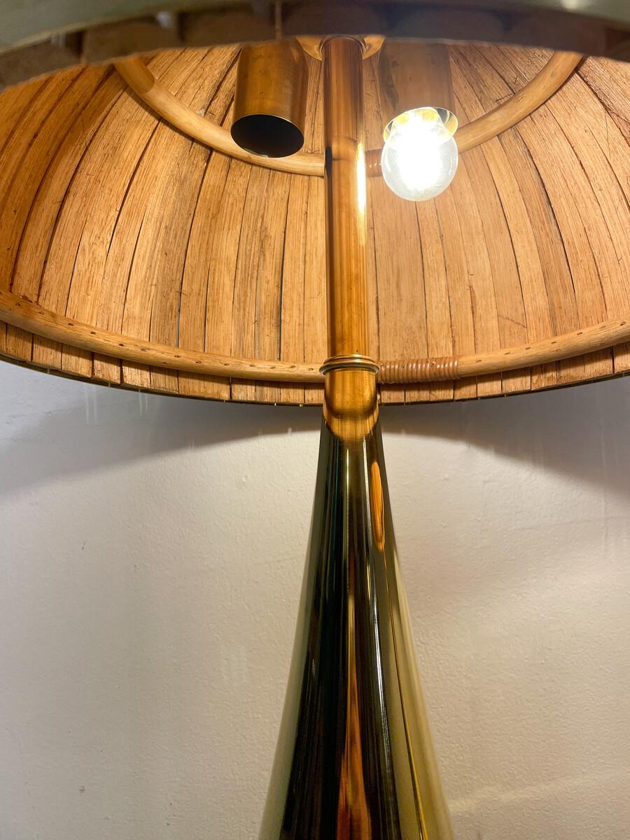 Paire de lampes de table modernes en laiton et bambou, Italie