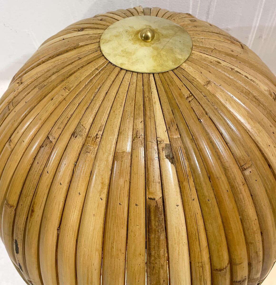Paire de lampes de bureau modernes en laiton et bambou, Italie Bon état - En vente à Brussels, BE