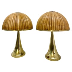 Pair of Modern Brass and Bamboo Table Lamps, Italy