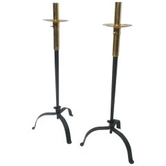 Pair of Modern Brass and Black Iron Torcheres