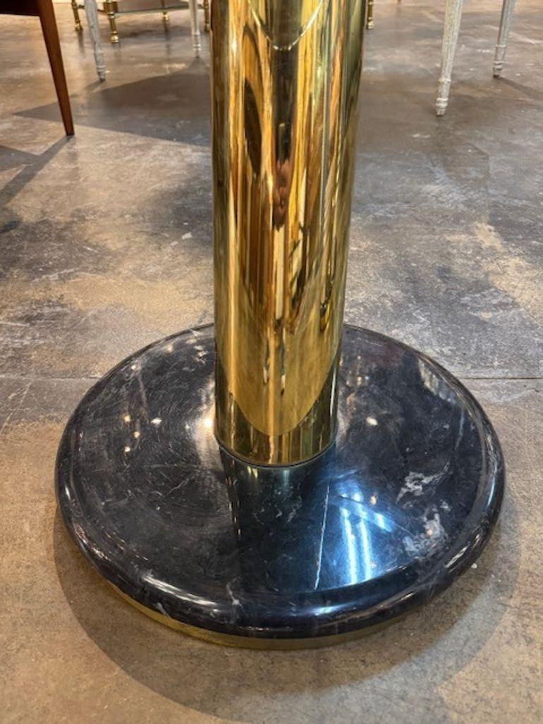 Contemporary Pair of Modern Brass and Black Lacquered Tables with Glass Tops For Sale