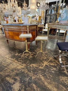 Pair of Modern Brass and Carrara Marble Adjustable Drink Tables