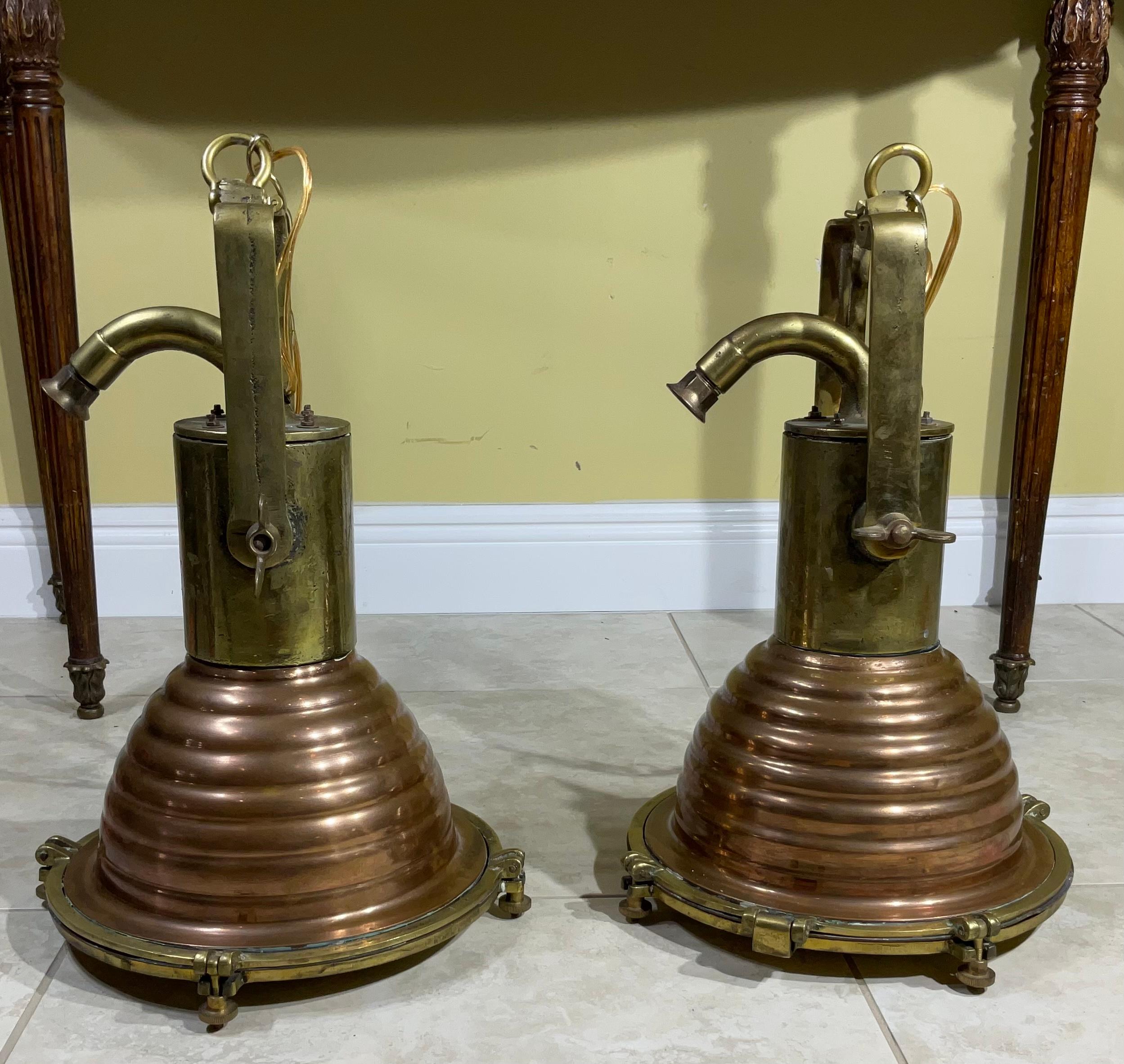 Pair of Modern Brass and Copper Kitchen, Bar Pendant Lights For Sale 6