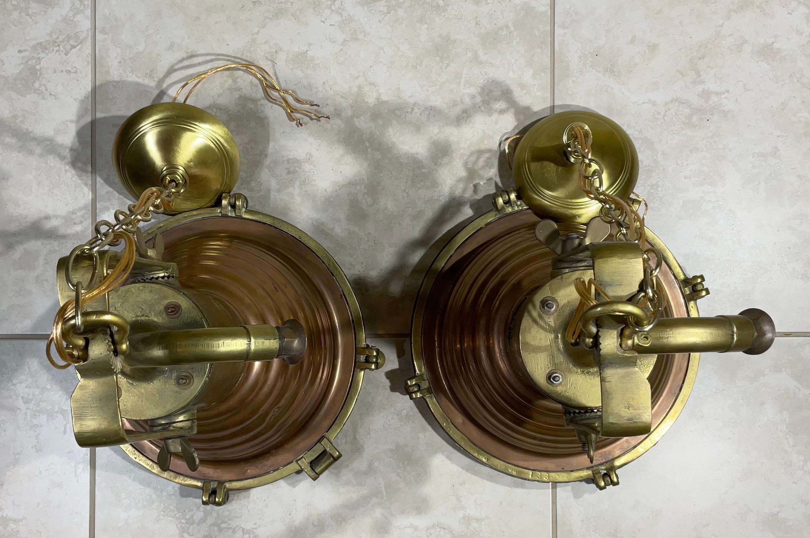 Pair of Modern Brass and Copper Kitchen, Bar Pendant Lights For Sale 7