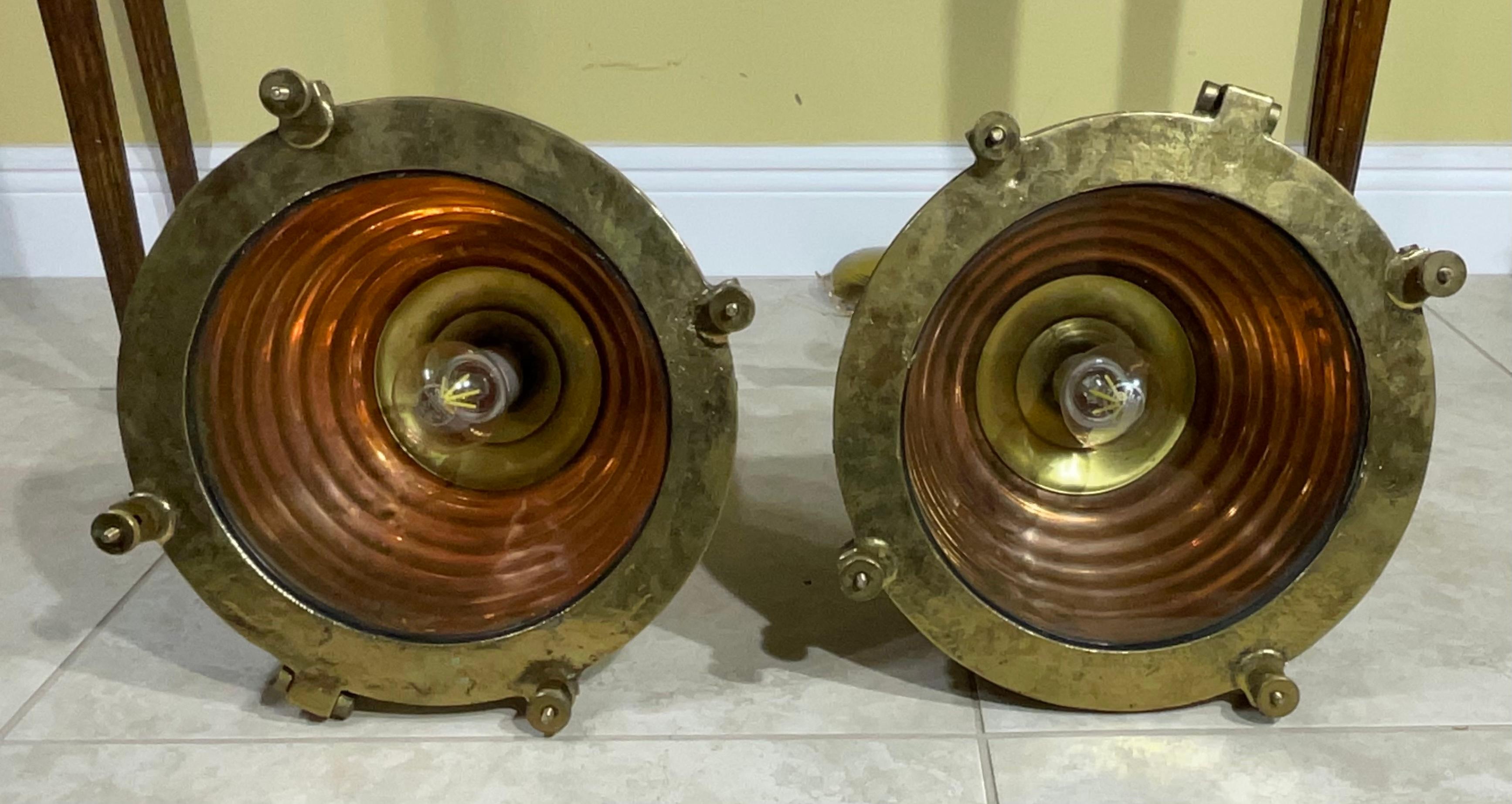 Pair of Modern Brass and Copper Kitchen, Bar Pendant Lights For Sale 3