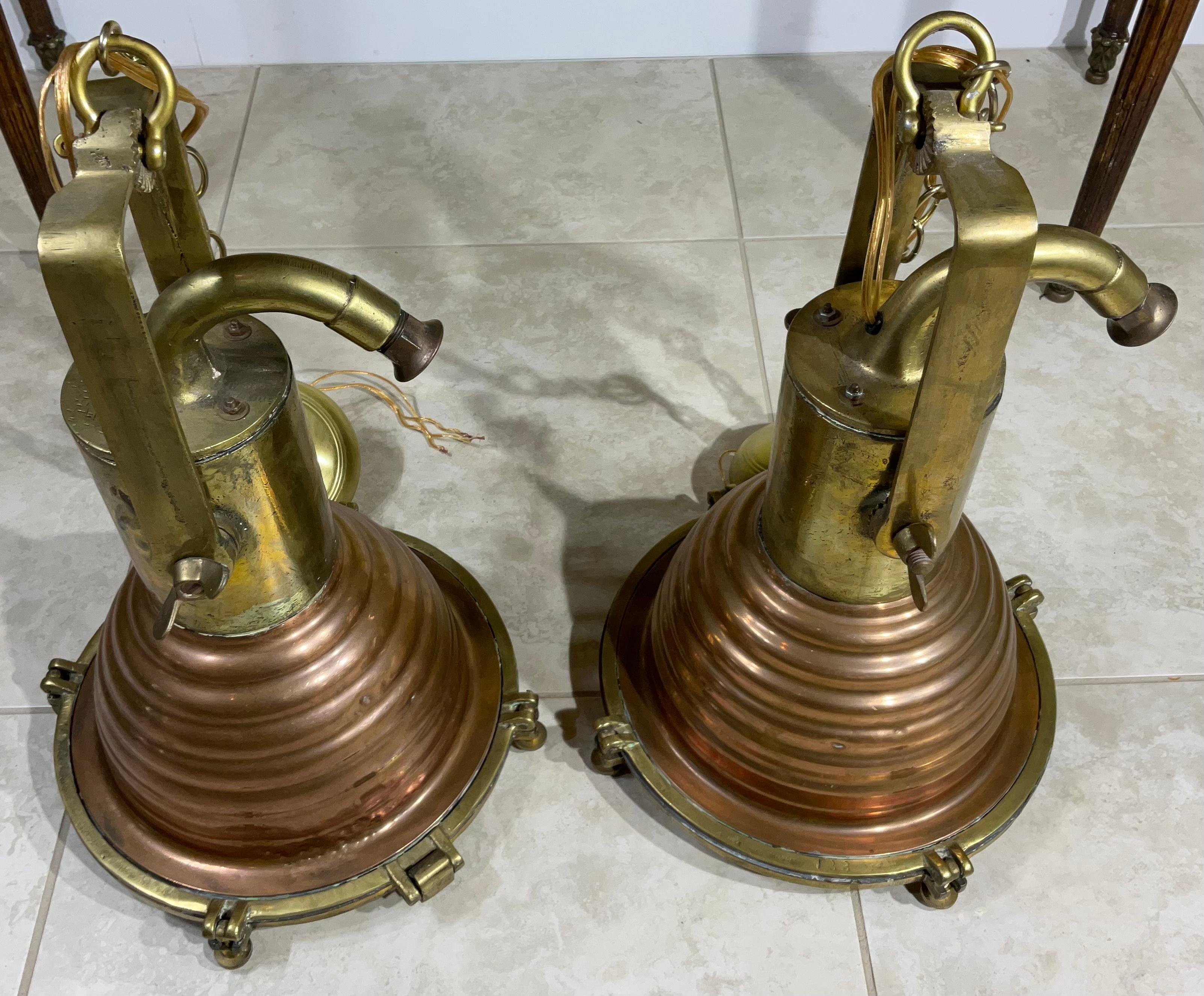Pair of Modern Brass and Copper Kitchen, Bar Pendant Lights For Sale 4