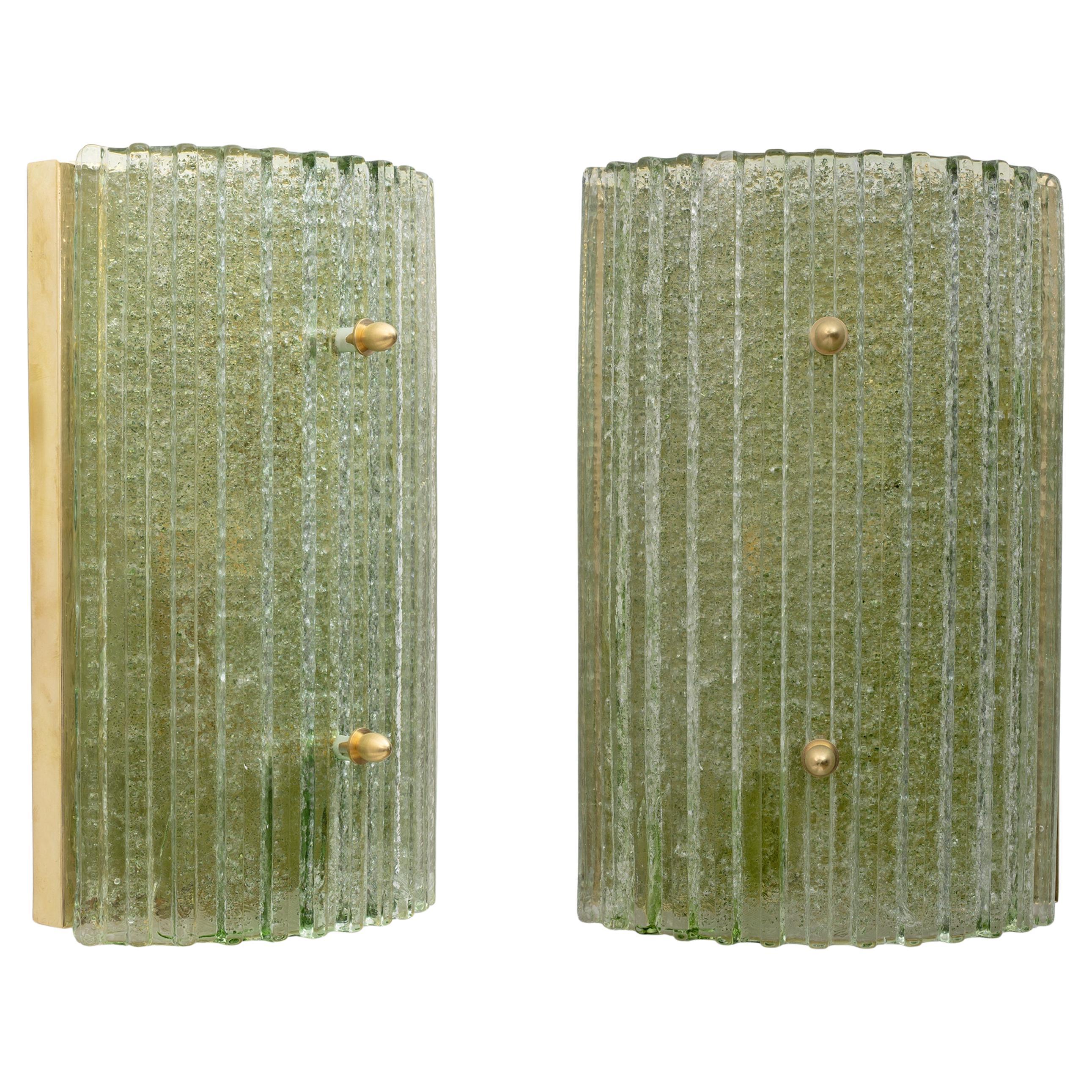 Pair of Modern Brass and Murano Glass Graniglia Sconces
