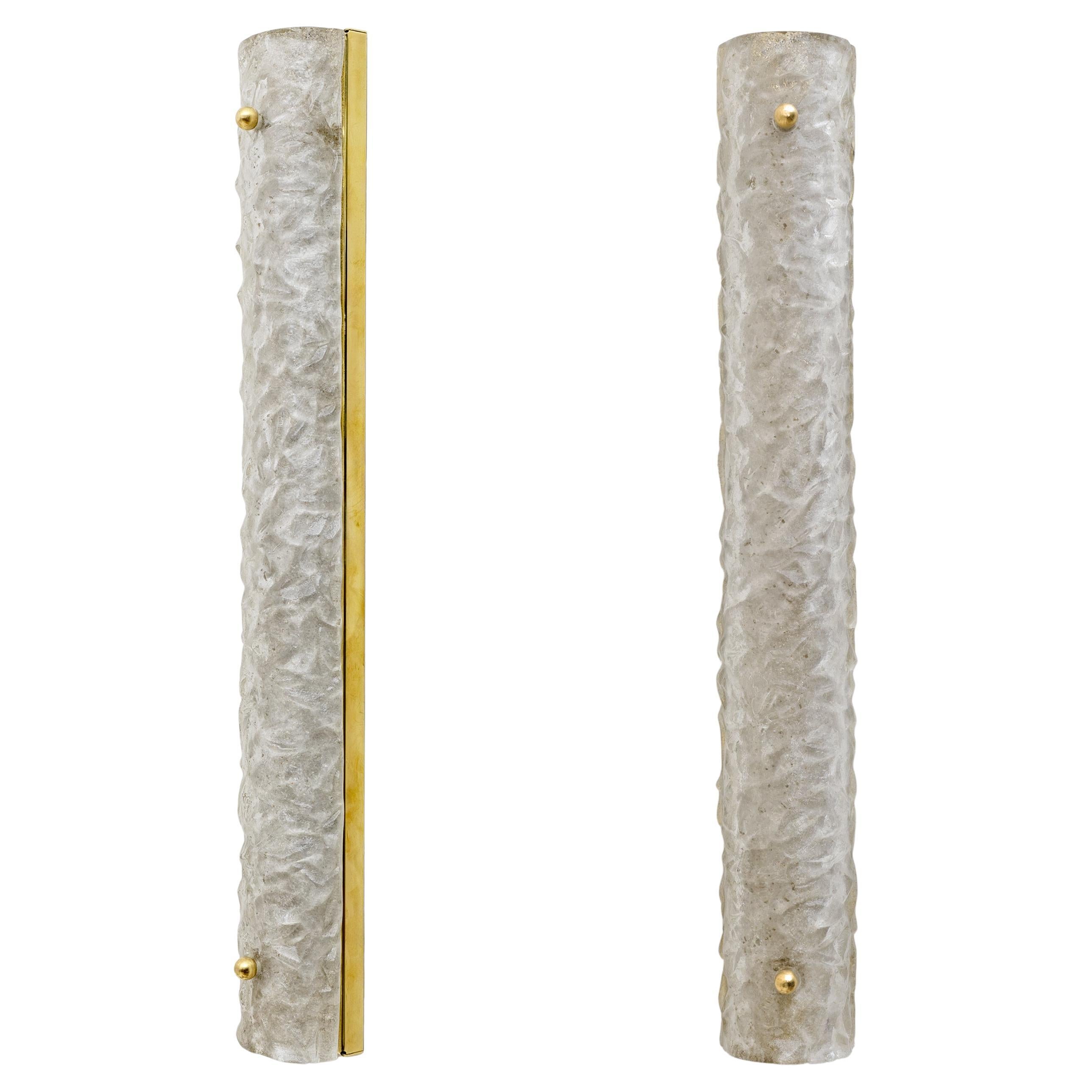 Pair of Modern Brass and Murano Glass "Scavo" Sconces