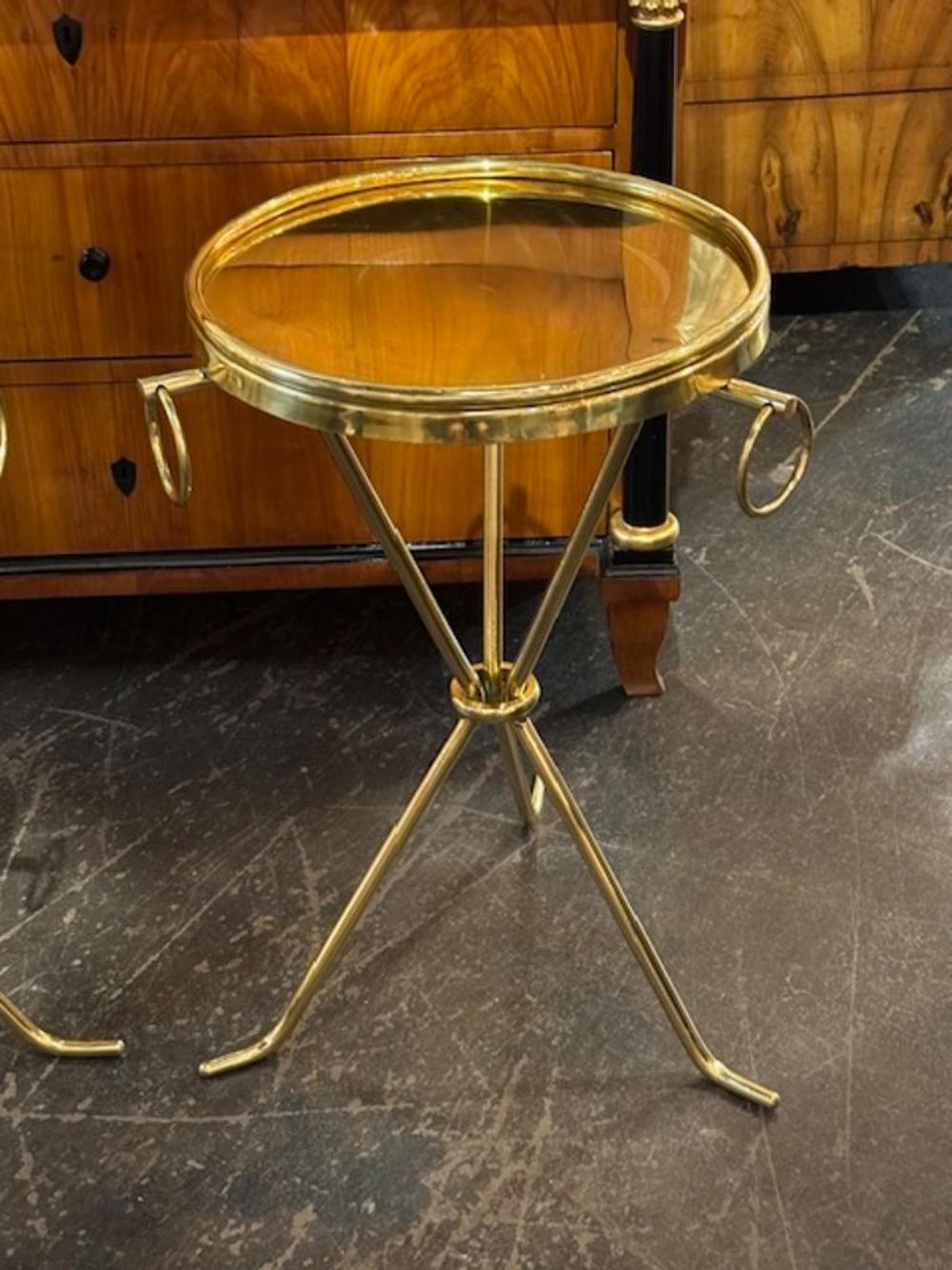 Italian Pair of Modern Brass Drink Tables after Jean Michael Frank For Sale