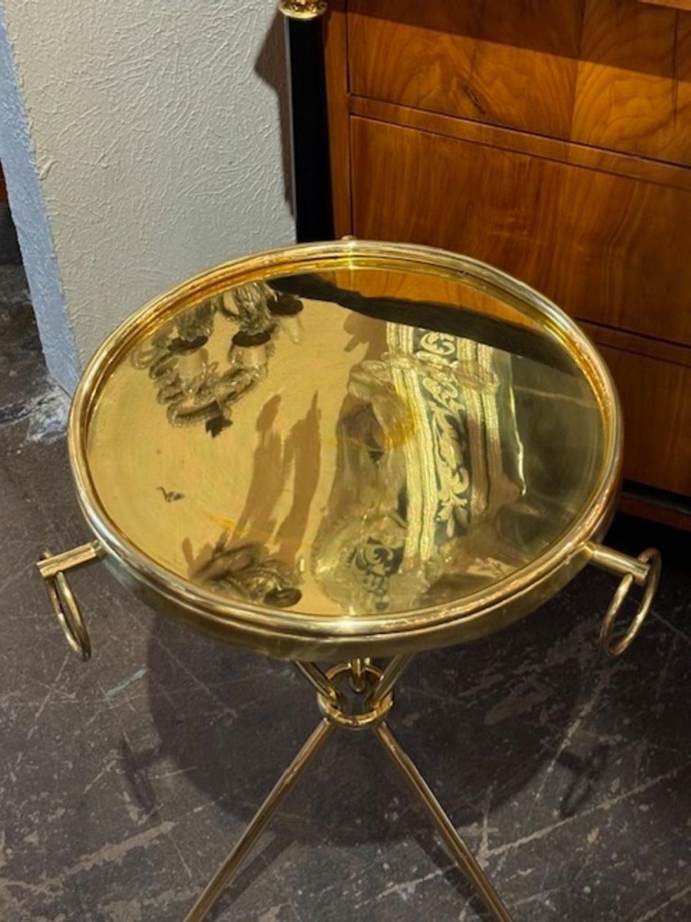 Pair of Modern Brass Drink Tables after Jean Michael Frank For Sale 1