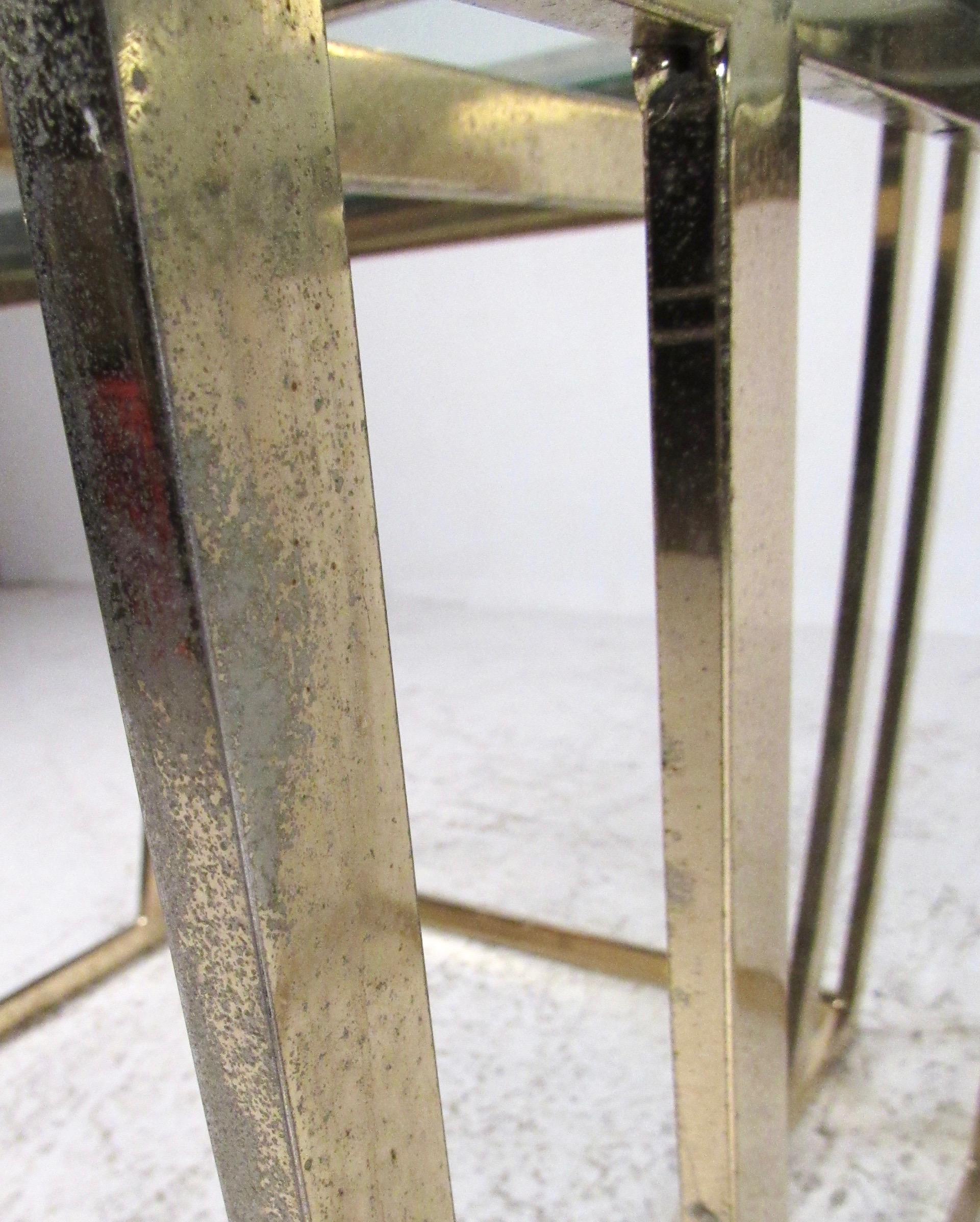 Pair of Modern Brass Finish End Tables For Sale 5