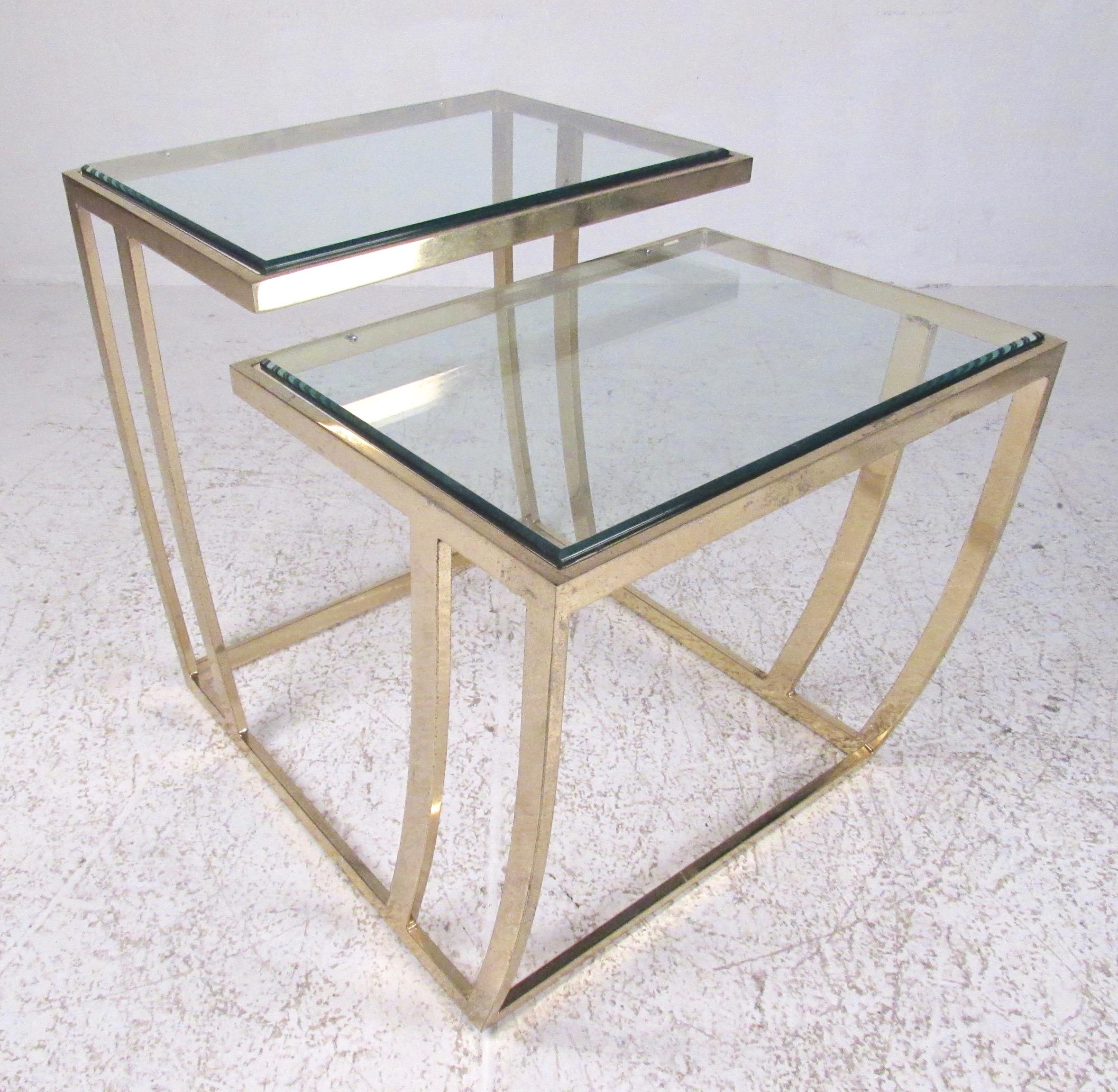 Pair of Modern Brass Finish End Tables For Sale 2