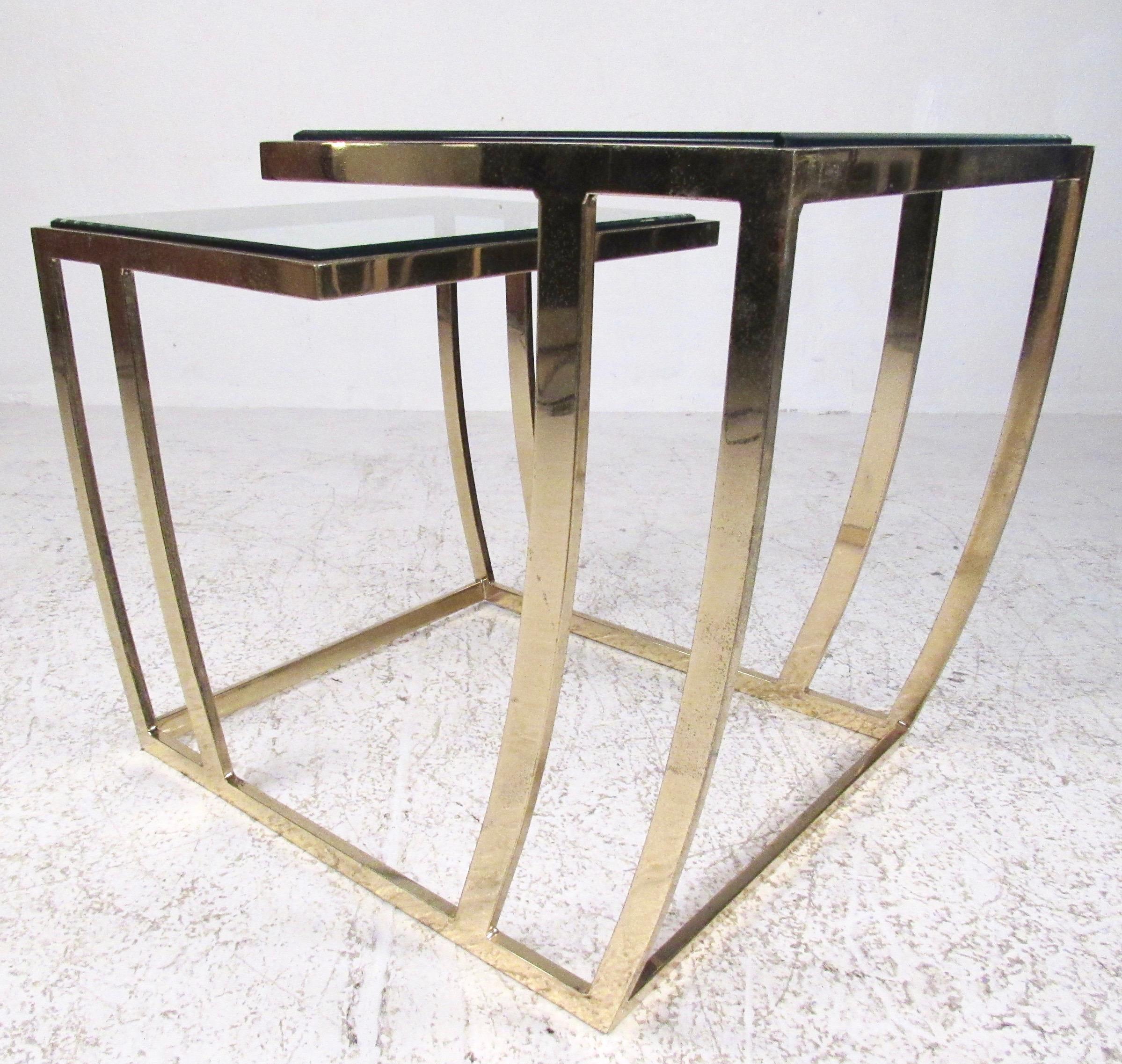 Pair of Modern Brass Finish End Tables For Sale 3