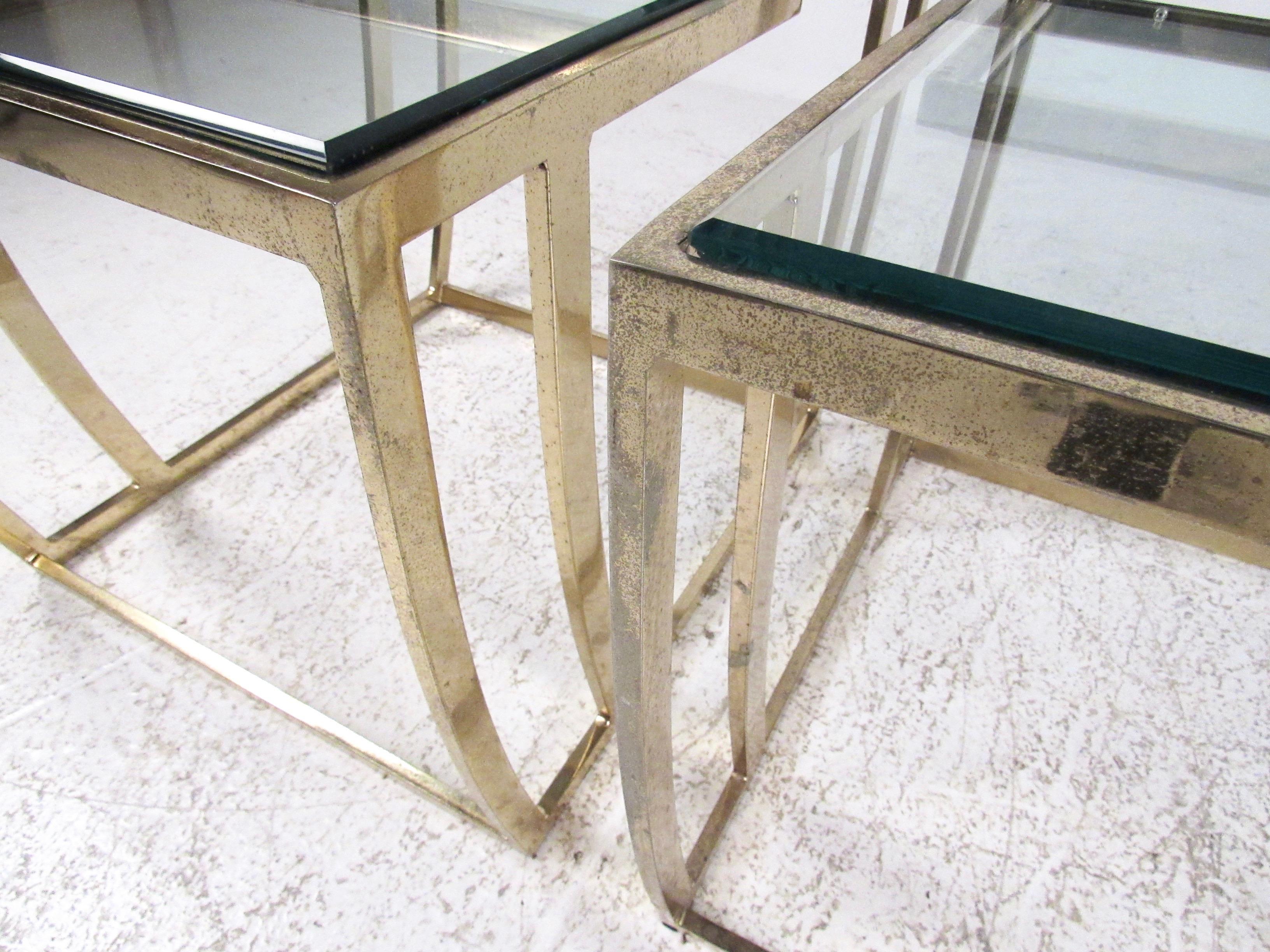 Pair of Modern Brass Finish End Tables For Sale 4