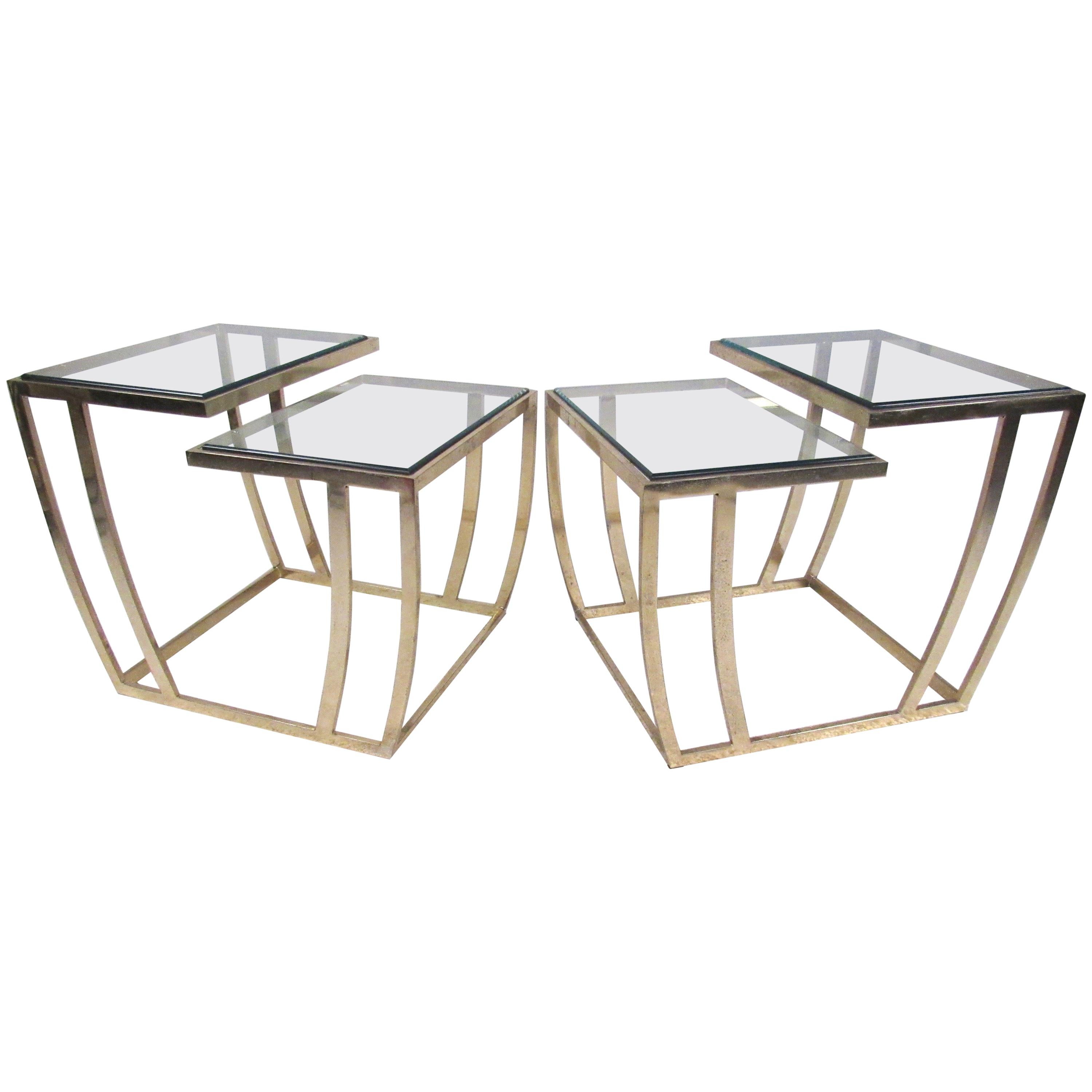 Pair of Modern Brass Finish End Tables