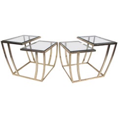 Retro Pair of Modern Brass Finish End Tables