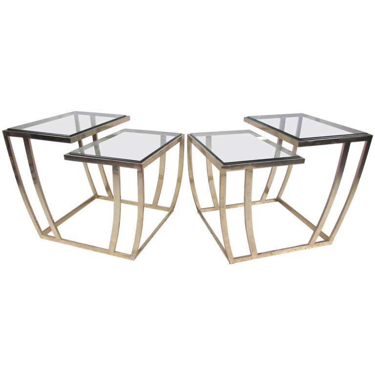 Pair of Modern Brass Finish End Tables For Sale at 1stDibs