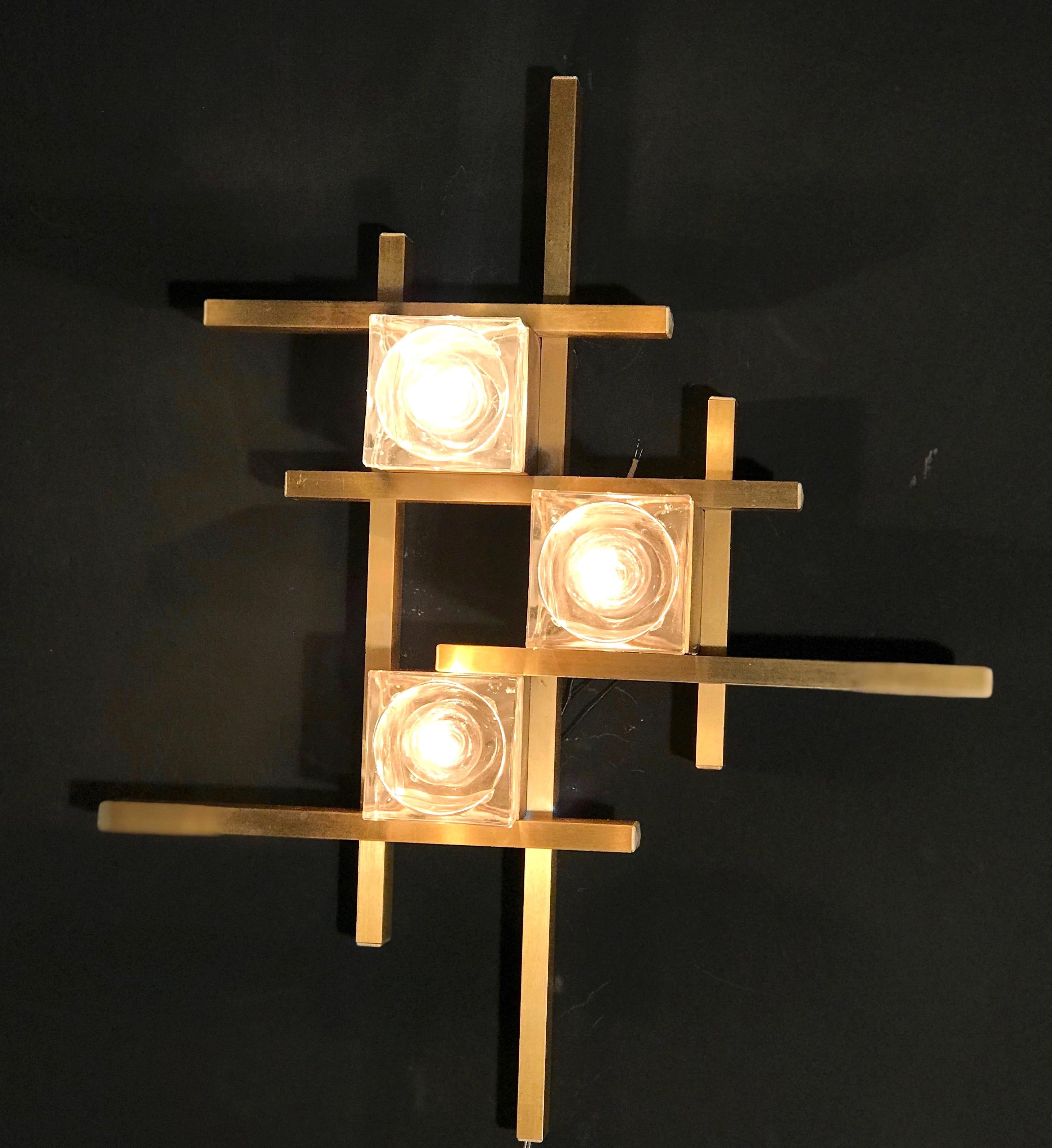 20th Century Pair of Modern Brass Sciolari Cube Sconces or Flushmount, 1960