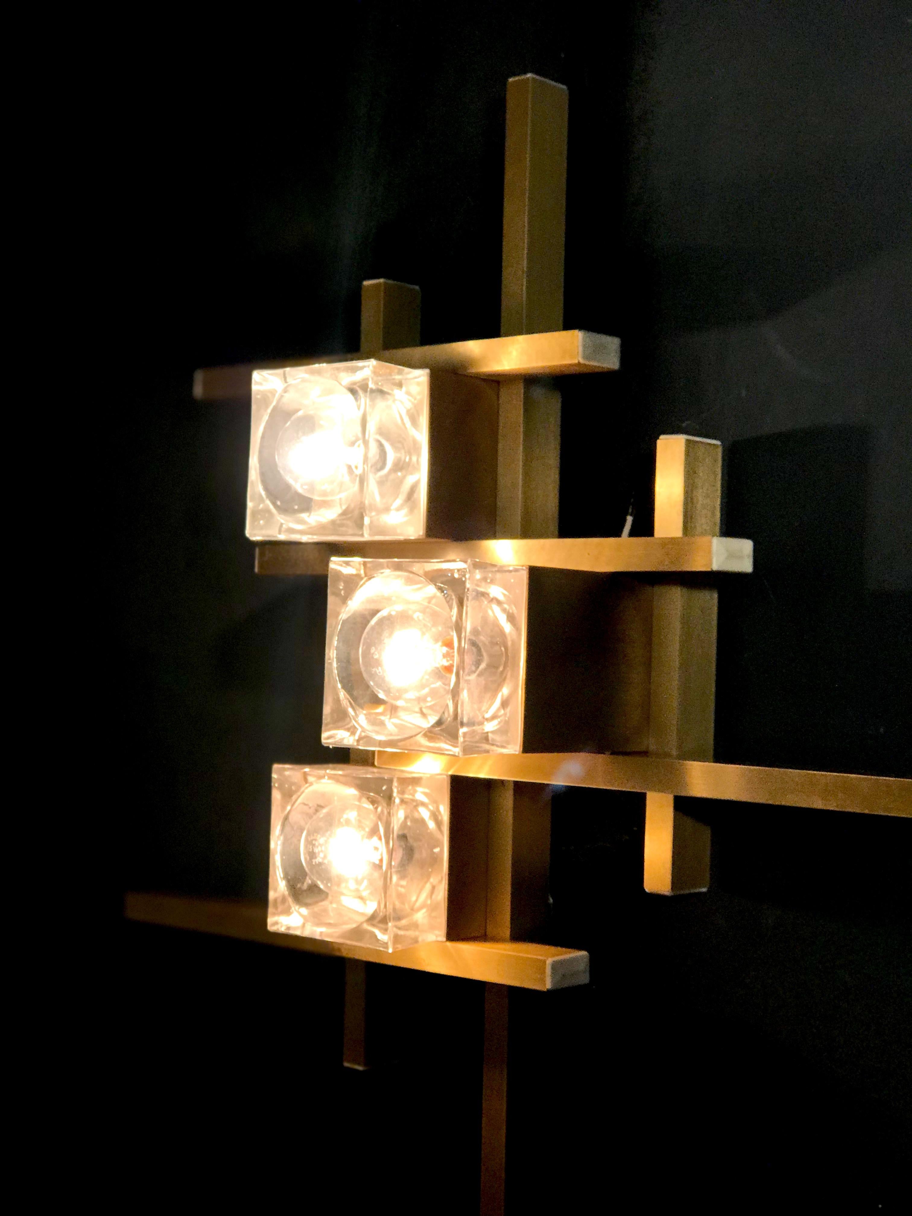 Pair of Modern Brass Sciolari Cube Sconces or Flushmount, 1960 2