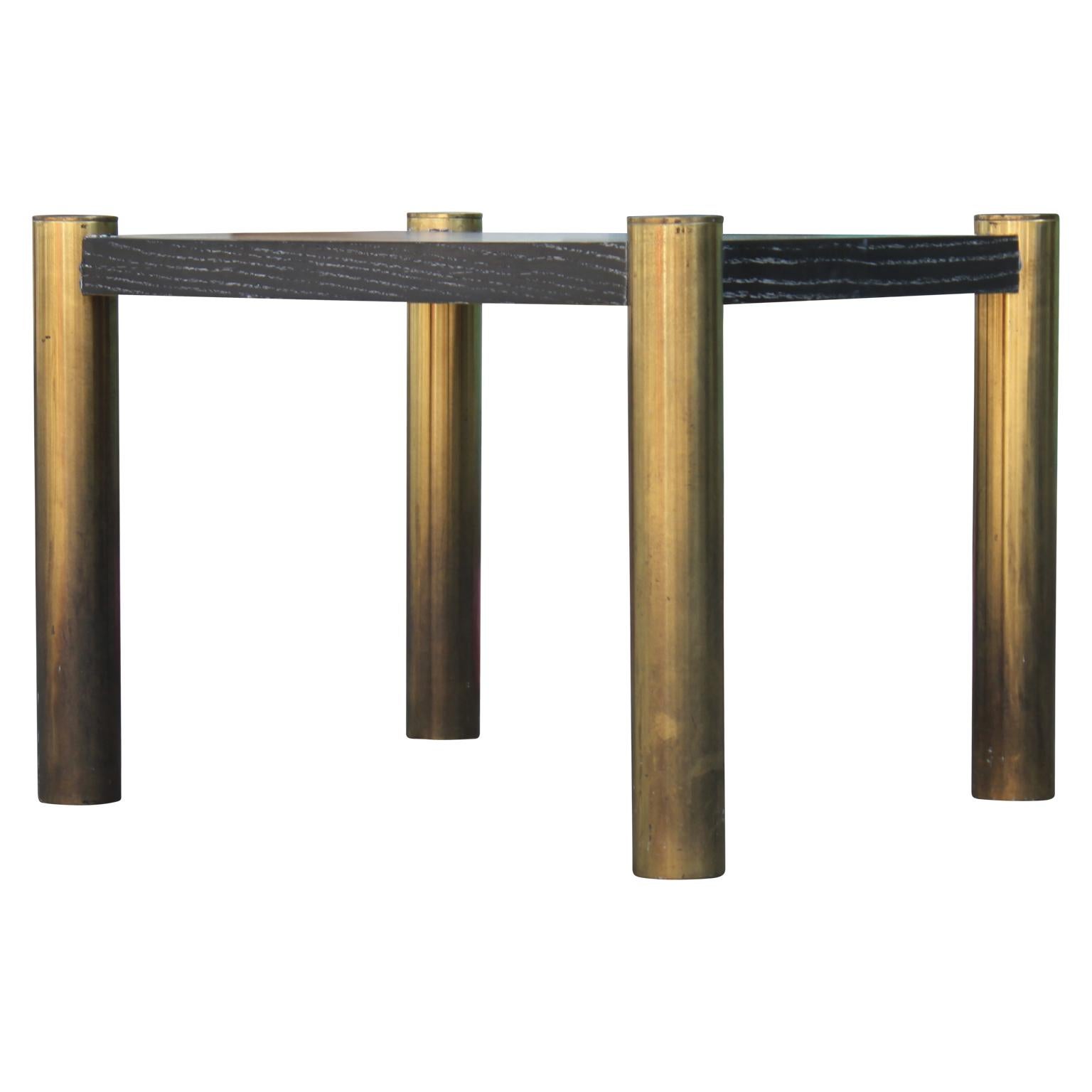 Pair of Modern Brass Side Tables with a Cerused Black Top by Lane Furniture In Excellent Condition In Houston, TX
