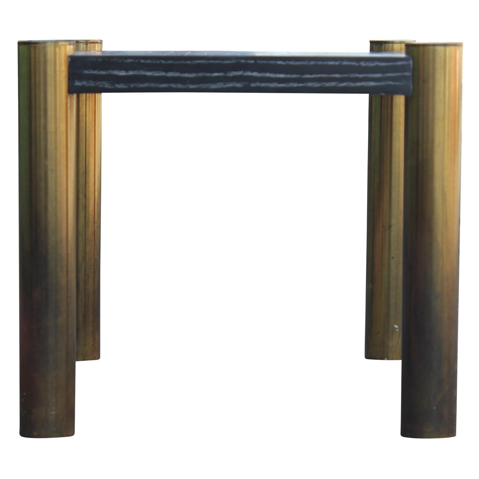 Mid-20th Century Pair of Modern Brass Side Tables with a Cerused Black Top by Lane Furniture